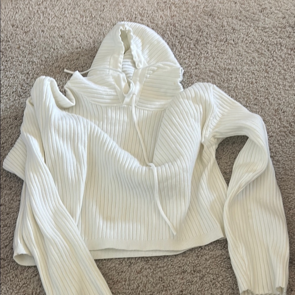 White Ribbed Hoodie